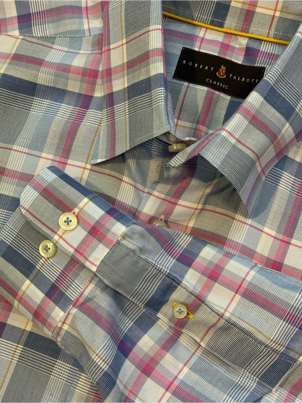 Robert Talbott Vintage Blue Pink Plaid Dress Shirt Business Office Mens Large